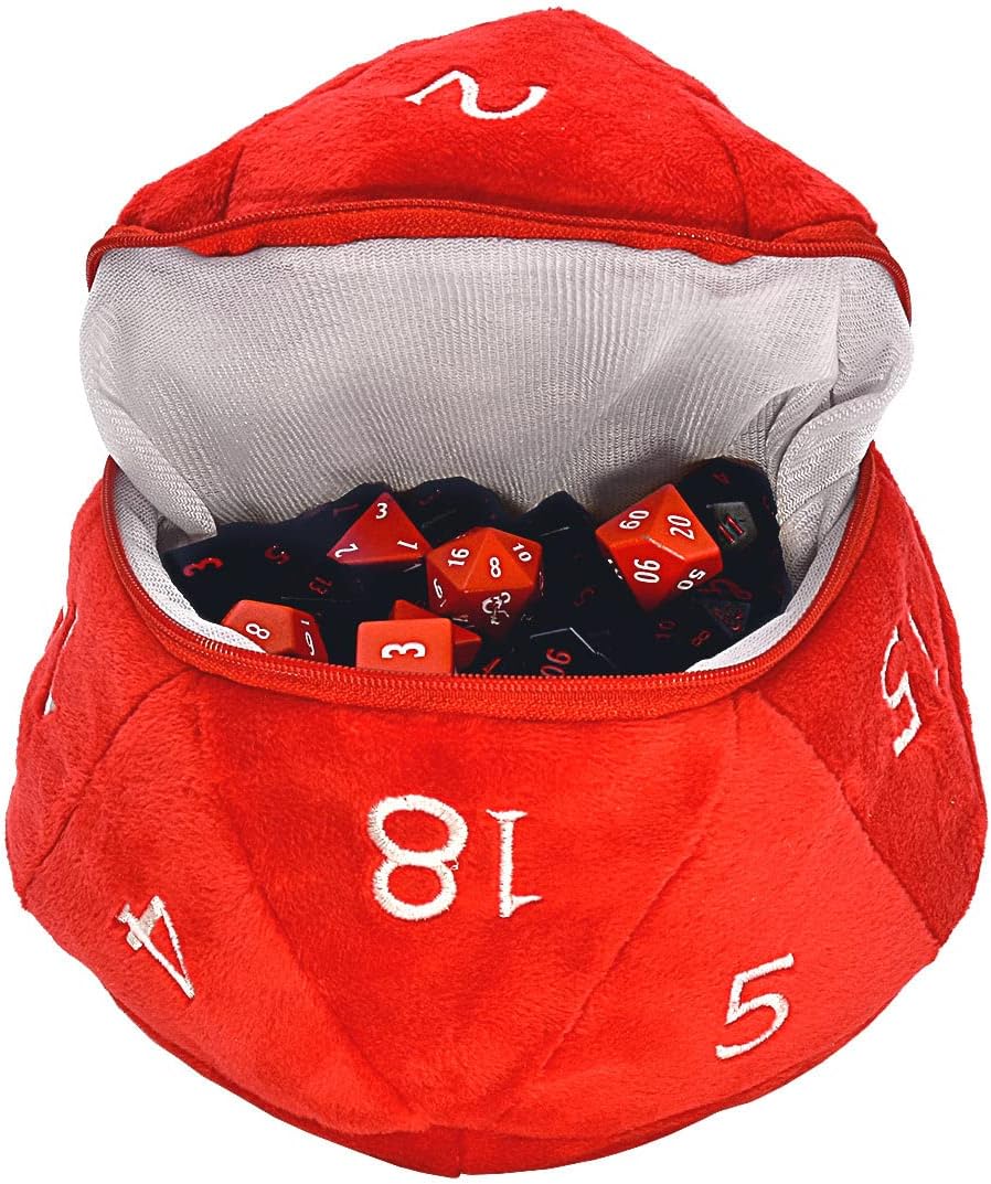 Red and White D20 Plush Dice Bag | CCGPrime