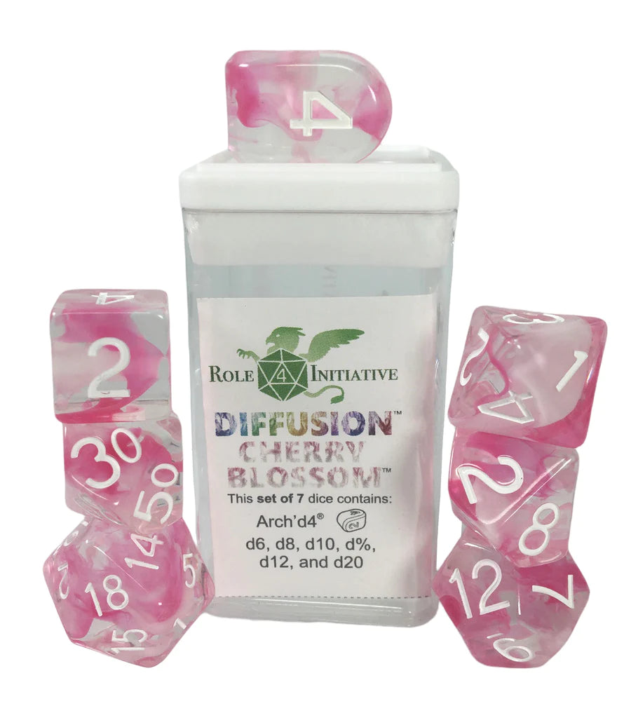 SET OF 7 DICE: DIFFUSION CHERRY BLOSSOM W/ ARCH'D4 | CCGPrime