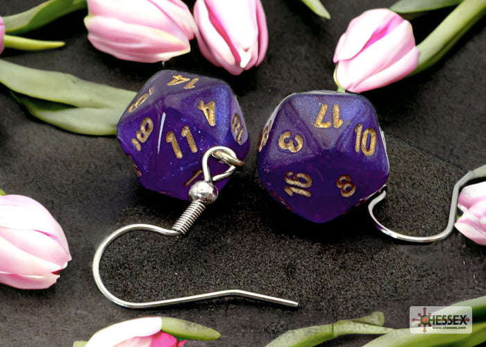 Hook Earrings Borealis Royal Purple Mini-Poly d20 Pair | CCGPrime