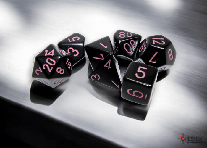 Chessex Dice: Opaque - Polyhedral Black/Pink (7ct) | CCGPrime