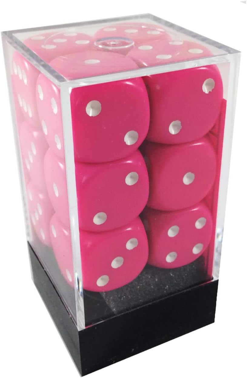 Chessex Dice-16mm Opaque Pink and White | CCGPrime