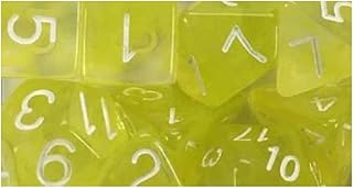 SET OF 7 DICE: DIFFUSION OCHRE JELLY W/ WHITE NUMBERS | CCGPrime