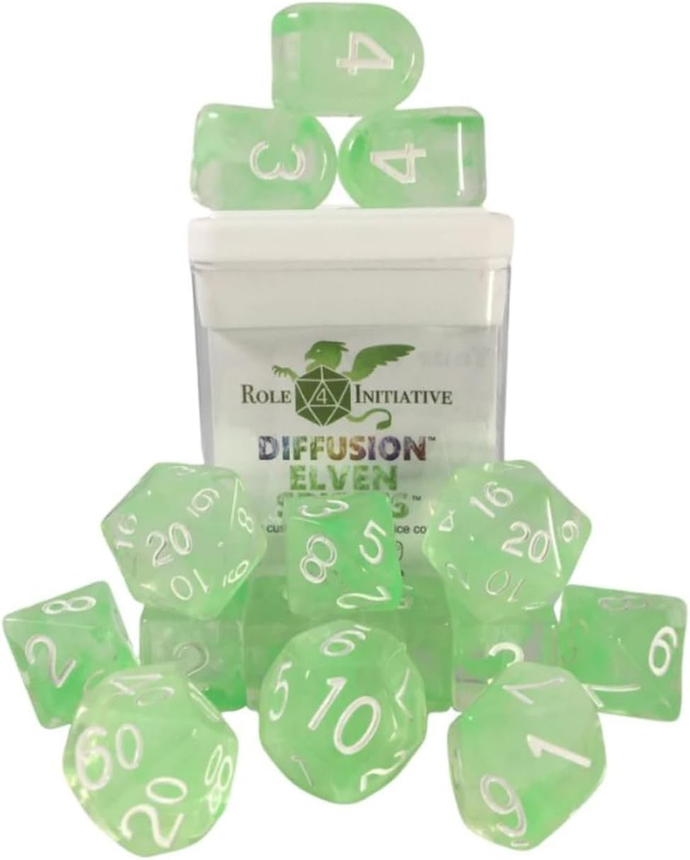 Polyhedral Dice - Elven Spirits w/White Arch'd4 (15) | CCGPrime