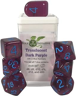 R4I Dice w/Arch'd4: Translucent - Dark Purple w/Light Blue (7) | CCGPrime