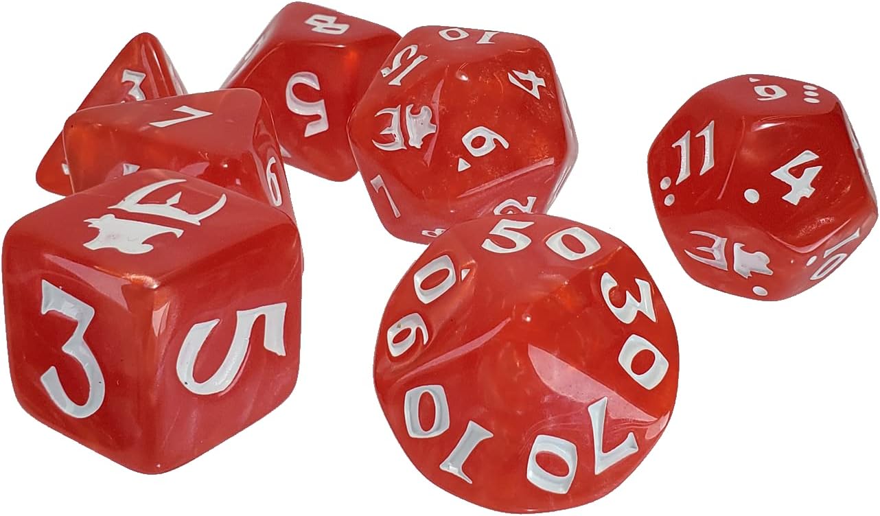 Munchkin Polyhedral Dice Set (Red/White) | CCGPrime