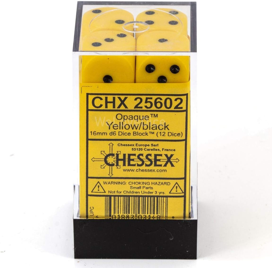 Chessex 16mm Opaque Yellow and Black Plastic Polyhedral Dice Set | CCGPrime