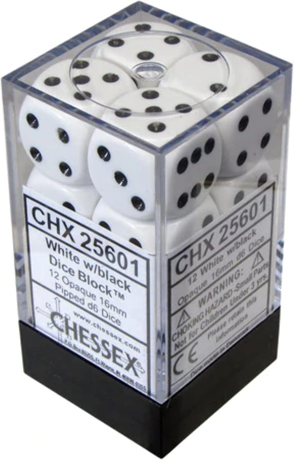Chessex CHX25601 Dice-Opaque: 12D6 White/Black Set | CCGPrime