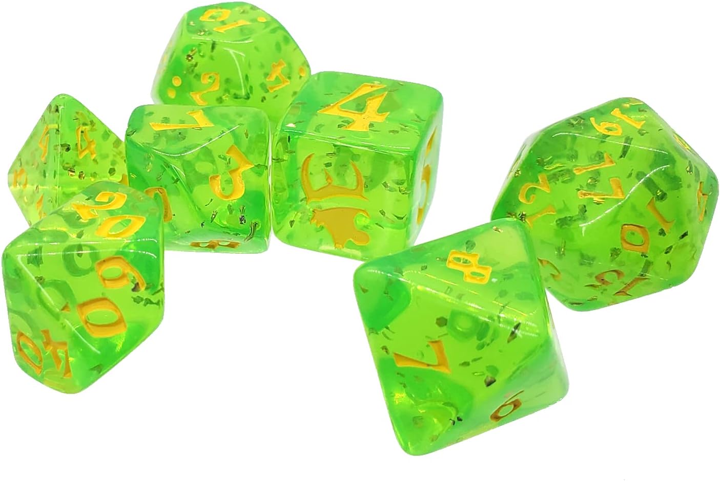 Munchkin Polyhedral Dice Set (Green/Yellow) | CCGPrime