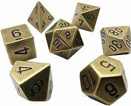 Chessex Dice-16mm Old Brass Metal Polyhedral Dice Set | CCGPrime
