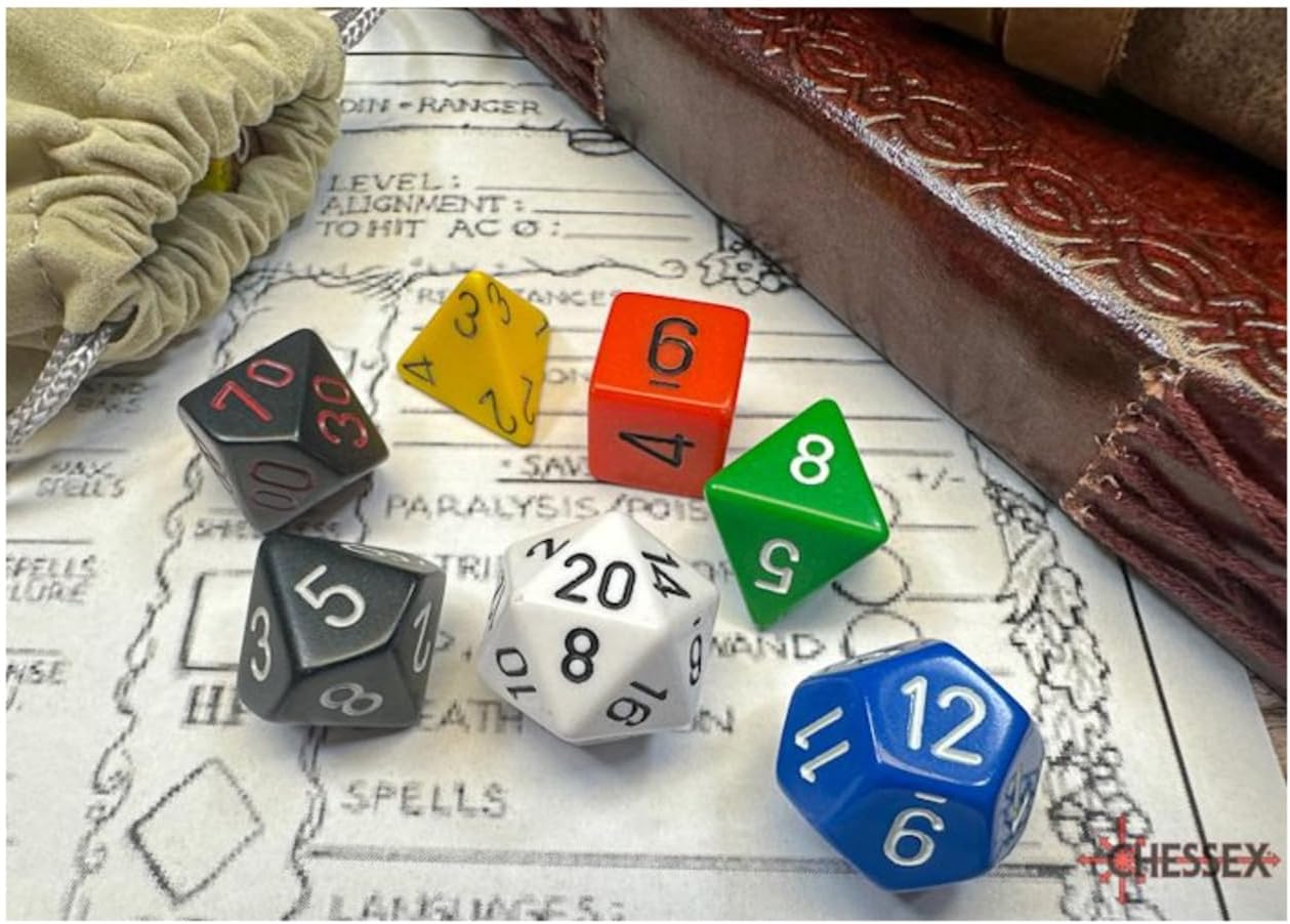 Nostalgia GM Opaque Dice with Numbers 16mm (5/8in) Set of 7 Dice Chessex | CCGPrime