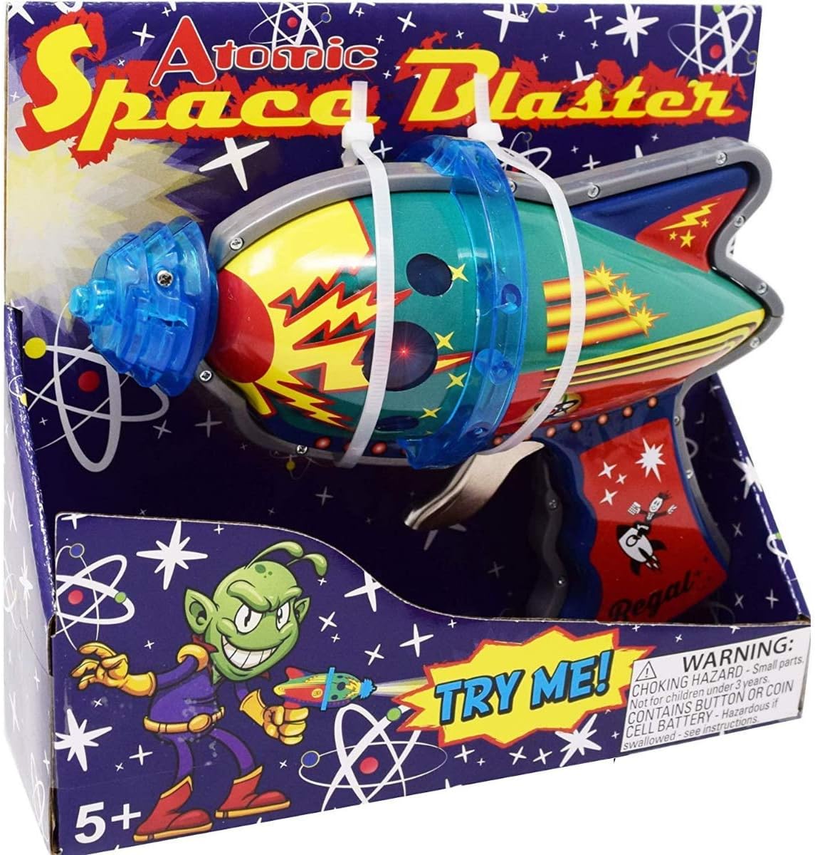 Regal Games Tin Atomic Space Blaster Toys with Revving Gears and Cosmic Light Up Effect | CCGPrime