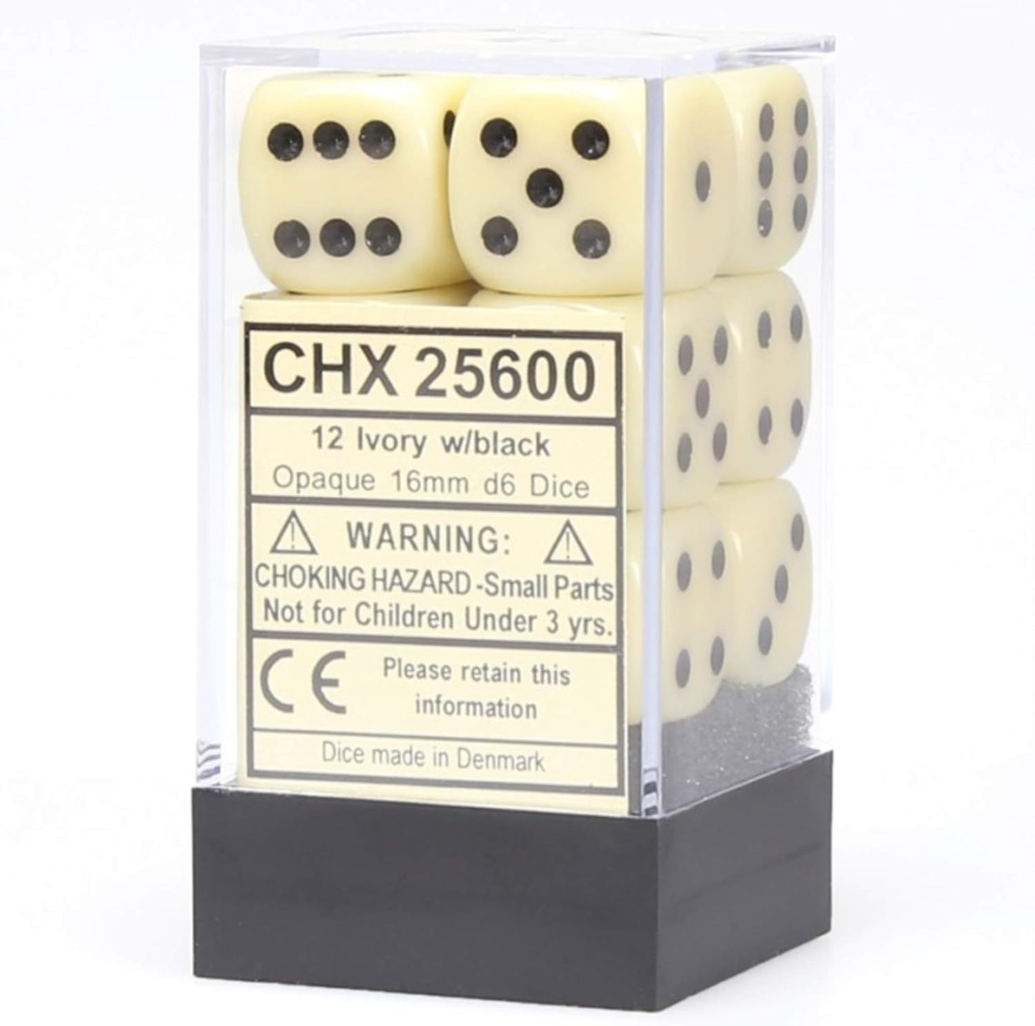 Chessex 25600 Opaque 16mm d6 Dice Block, Ivory and Black | CCGPrime