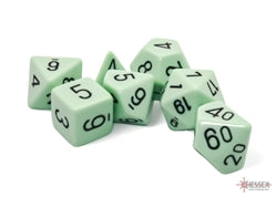 Chessex (25465): Polyhedral 7-Die Set: Opaque: Pastel Green/Black | CCGPrime