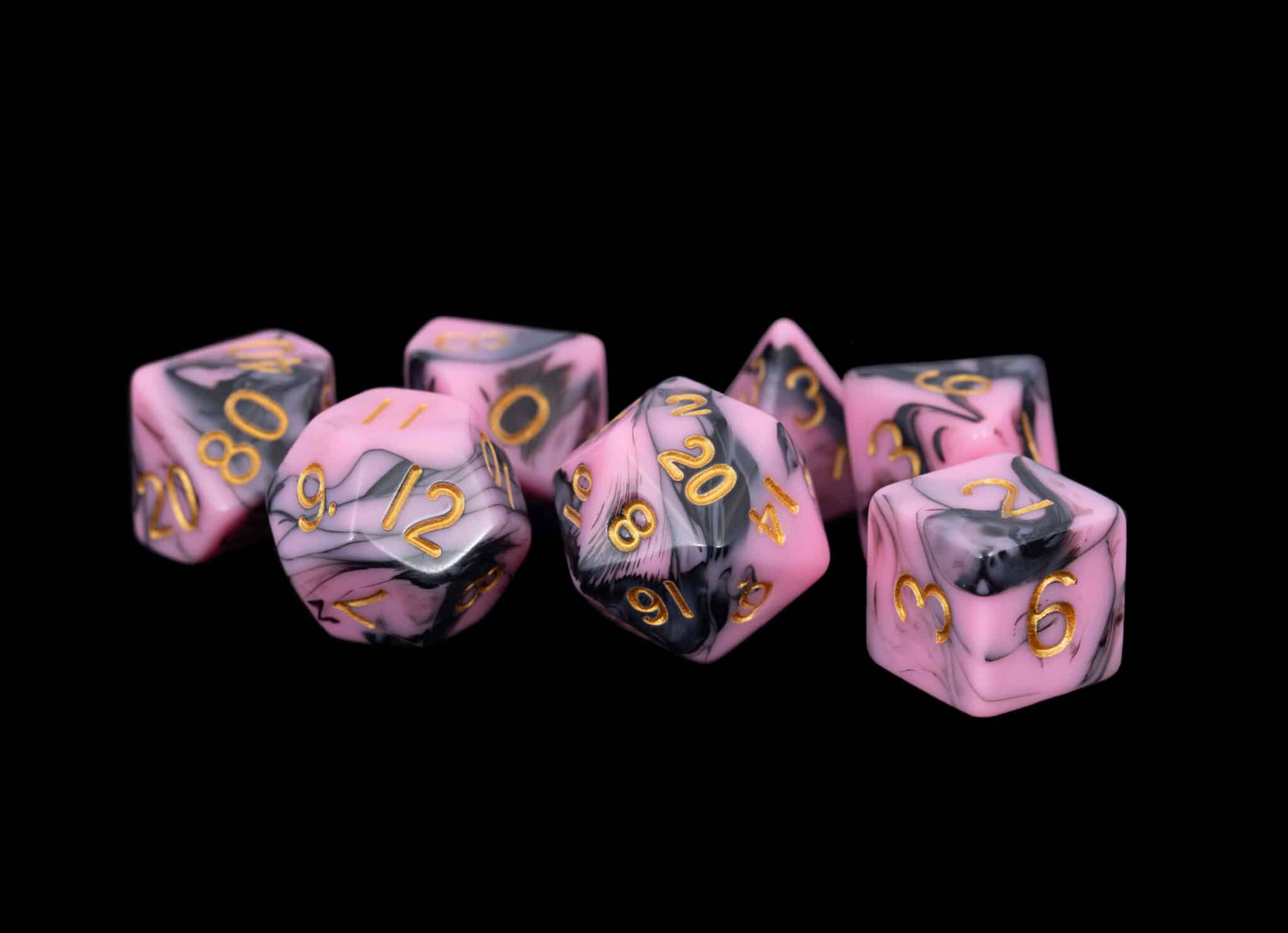 Dice Pink/Black with Gold Enamel Acrylic 7 Piece Set | CCGPrime