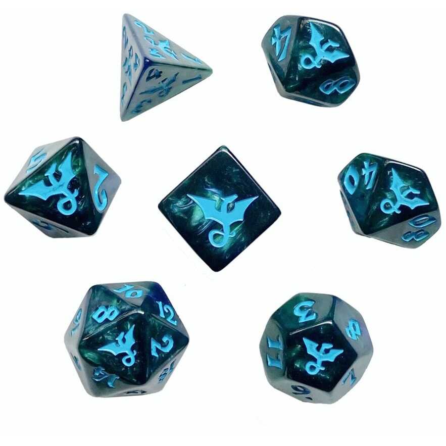 Black Oak Workshop 7-Dice RPG Set - Swirl: Dragon Sea | CCGPrime