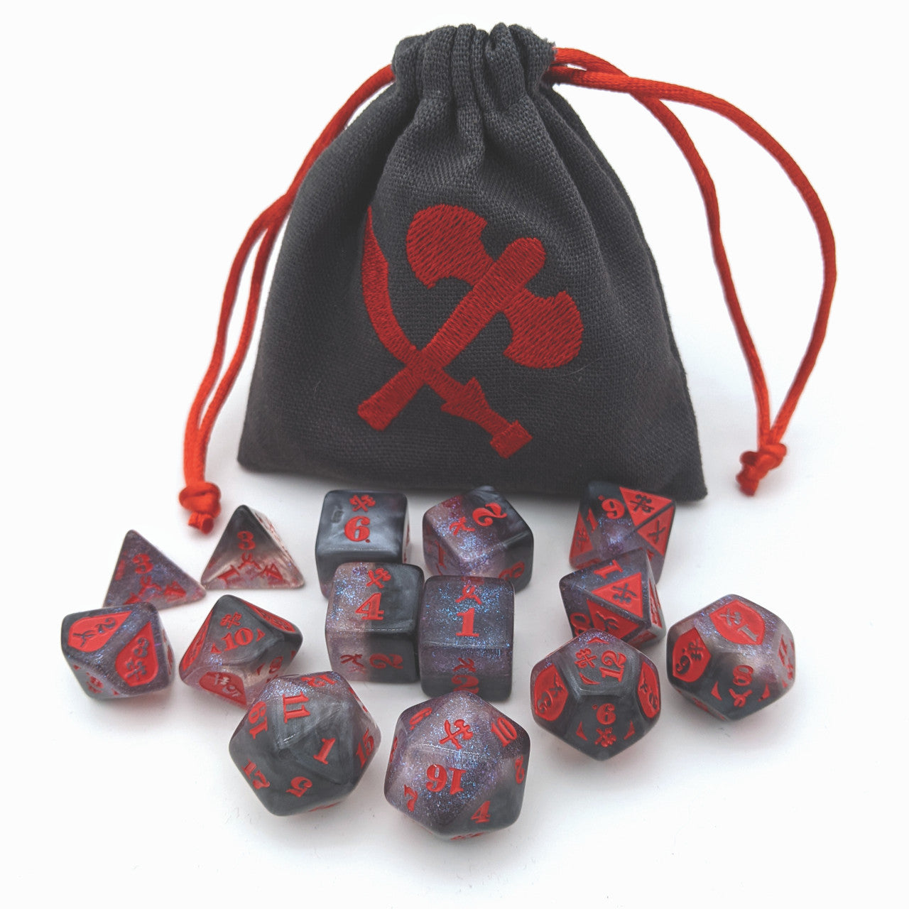 Acrylic Glimmer/Red Slashing Damage Dice Set (14) | CCGPrime