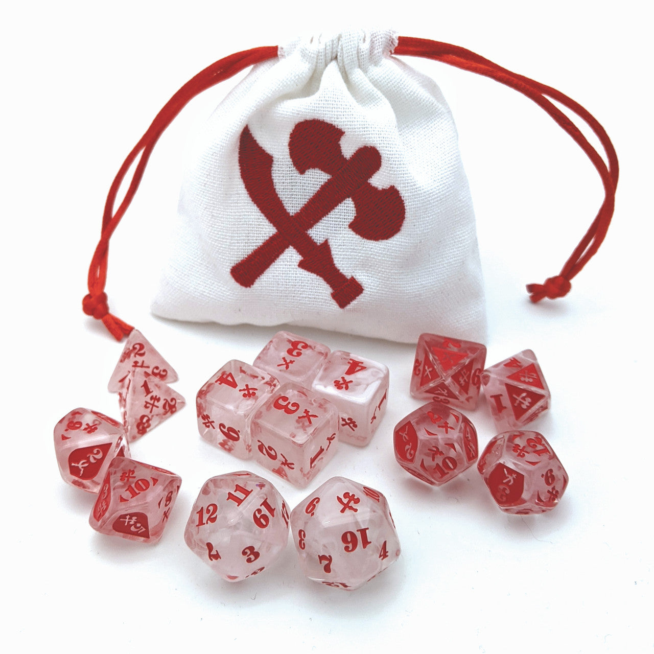 Acrylic Clear/Red Slashing Damage Dice Set (14) | CCGPrime