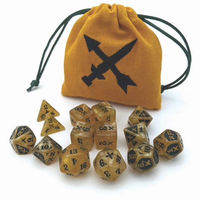 Acrylic Green/Gold Piercing Damage Dice Set (14) | CCGPrime