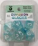 SET OF 7 DICE: DIFFUSION GLACIER W/ WHITE NUMBERS | CCGPrime