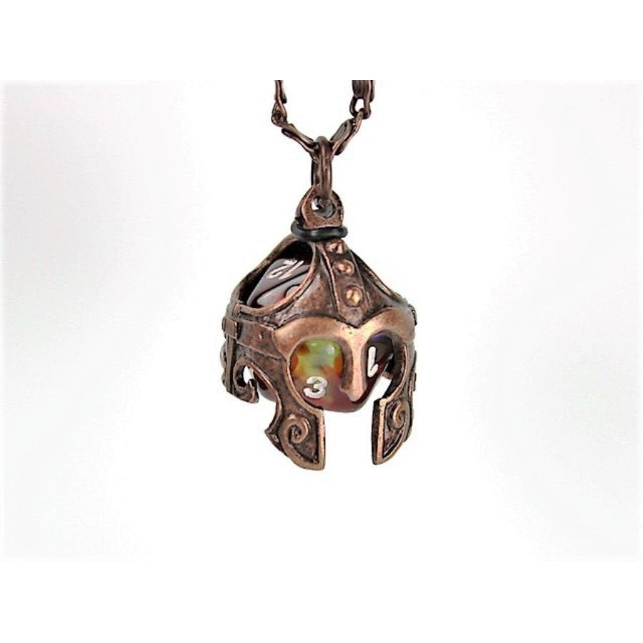 Dice Holder Jewelry: Helmet Pendant D20 - Old Copper Finish | CCGPrime