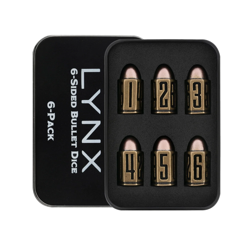 Six D6 Bullet Dice Set in Brass Metal | CCGPrime