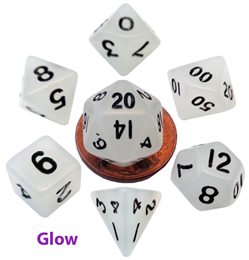 Fanroll: Mini 7 Dice Polyhedral Set: Glow Clear (10mm) | CCGPrime