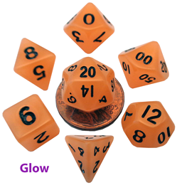 Fanroll: Mini 7 Dice Polyhedral Set: Glow Orange (10mm) | CCGPrime