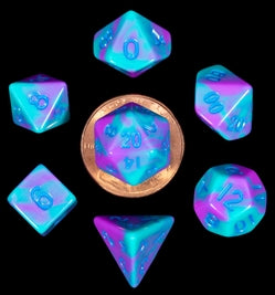 Fanroll: Mini 7 Dice Polyhedral Set: Purple/Teal with Blue (10mm) | CCGPrime