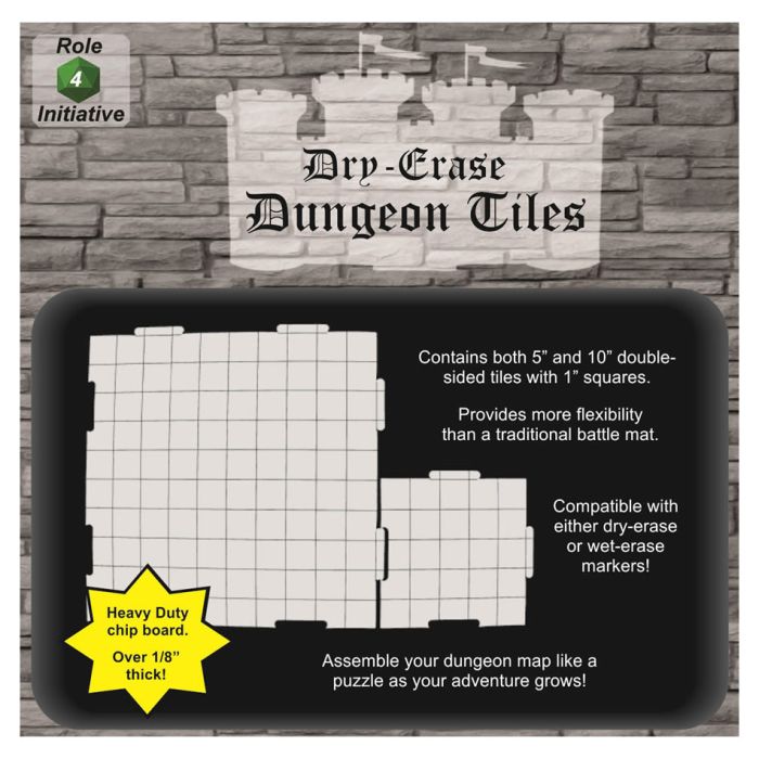 DRY ERASE DUNGEON TILES, WHITE - PACK OF 5 10" AND 16 5” SQUARE TILES | CCGPrime