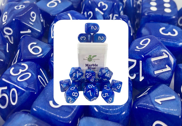 SET OF 15 DICE: MARBLE BLUE W/ WHITE NUMBERS | CCGPrime