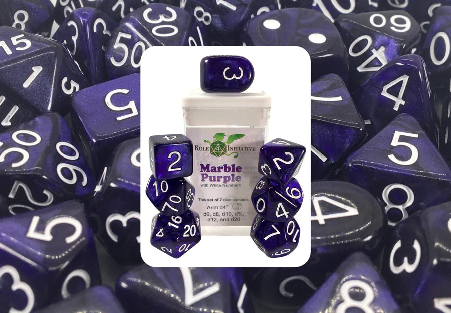 SET OF 7 DICE: MARBLE PURPLE W/ WHITE NUMBERS | CCGPrime