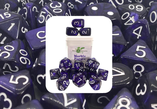 SET OF 15 DICE: MARBLE PURPLE W/ WHITE NUMBERS | CCGPrime