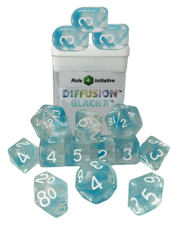 SET OF 15 DICE: DIFFUSION GLACIER W/ WHITE NUMBERS | CCGPrime