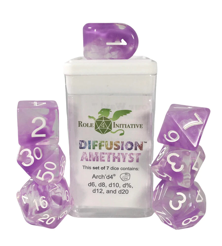 SET OF 7 DICE: DIFFUSION AMETHYST W/ ARCH'D4 | CCGPrime