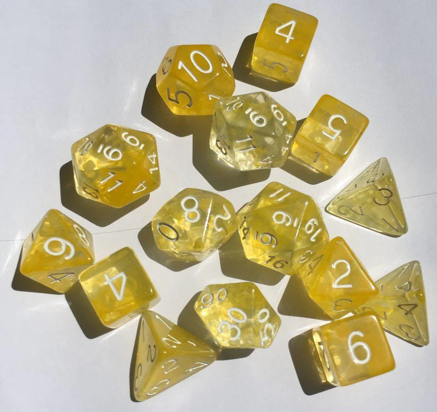 SET OF 7 DICE: DIFFUSION HONEY LEMON W/ WHITE NUMBERS | CCGPrime