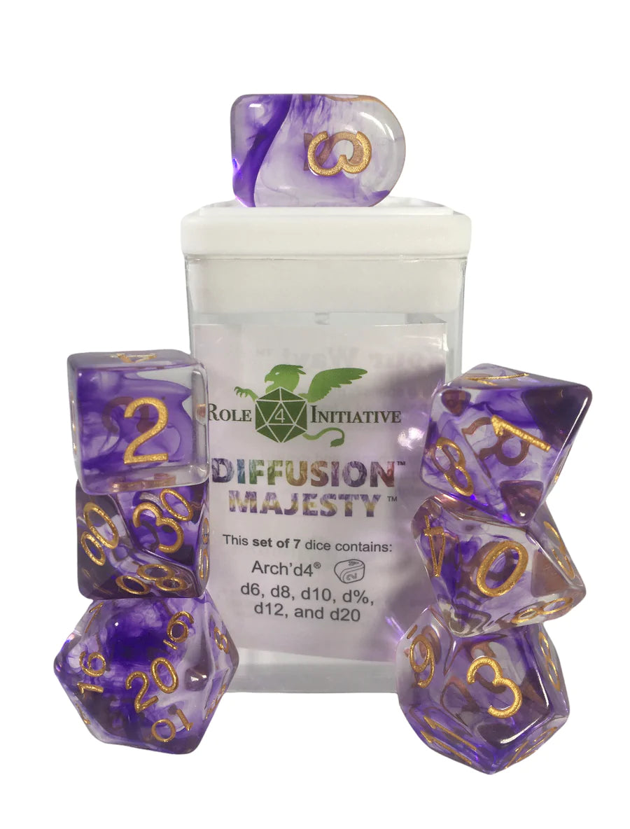 SET OF 7 DICE: DIFFUSION MAJESTY W/ MTLC GOLD NUMS | CCGPrime