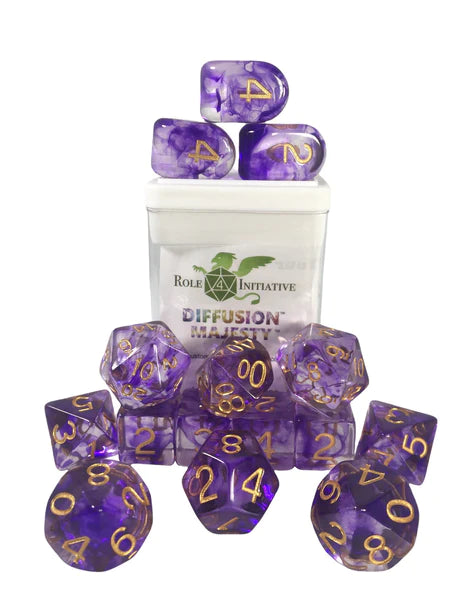 SET OF 15 DICE: DIFFUSION MAJESTY W/ MTLC GOLD NUMS | CCGPrime