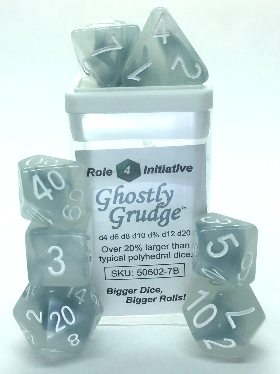 SET OF 7 DICE: GHOSTLY GRUDGE W/ WHITE NUMBERS | CCGPrime