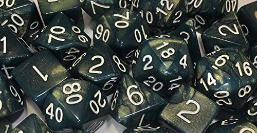 Role 4 Initiative Set of 7 Large High-Polyhedral Dice: 7-Set Sea Dragon W/ Wh Shimmer | CCGPrime