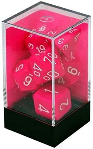 Chessex Polyhedral 7-Die Opaque Pink/White Dice Set | CCGPrime
