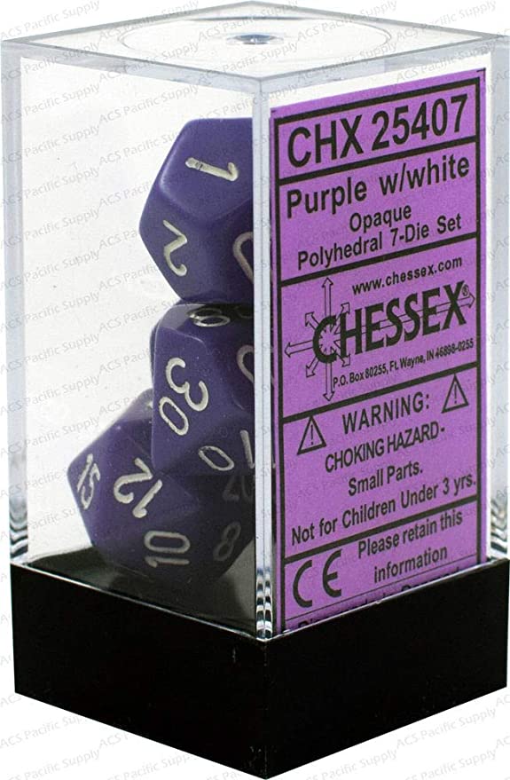Chessex CHX25407 Dice-Opaque Purple/White Set | CCGPrime
