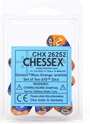 Dice - Gemini - d10 Chessex D10 Blue & Orange w/White | CCGPrime