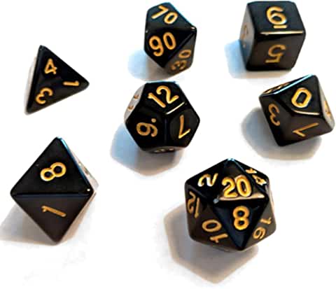 Sirius Dice Solid Black with Gold Numbers Polyhedral 7-Die Dice Set | CCGPrime