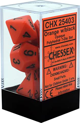 Polyhedral 7-Die Opaque Dice Set - Orange with Black CHX25403 | CCGPrime