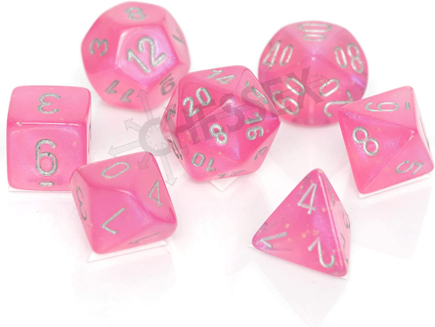 Chessex Polyhedral 7-Die Set - Borealis Pink/Silver with Luminary 27584 | CCGPrime