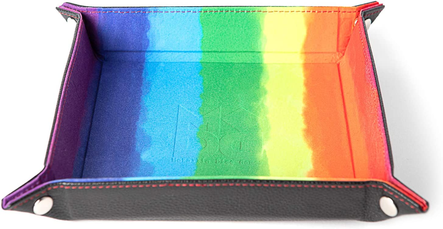 Velvet Dice Tray with Leather Backing, Rainbow Watercolor | CCGPrime