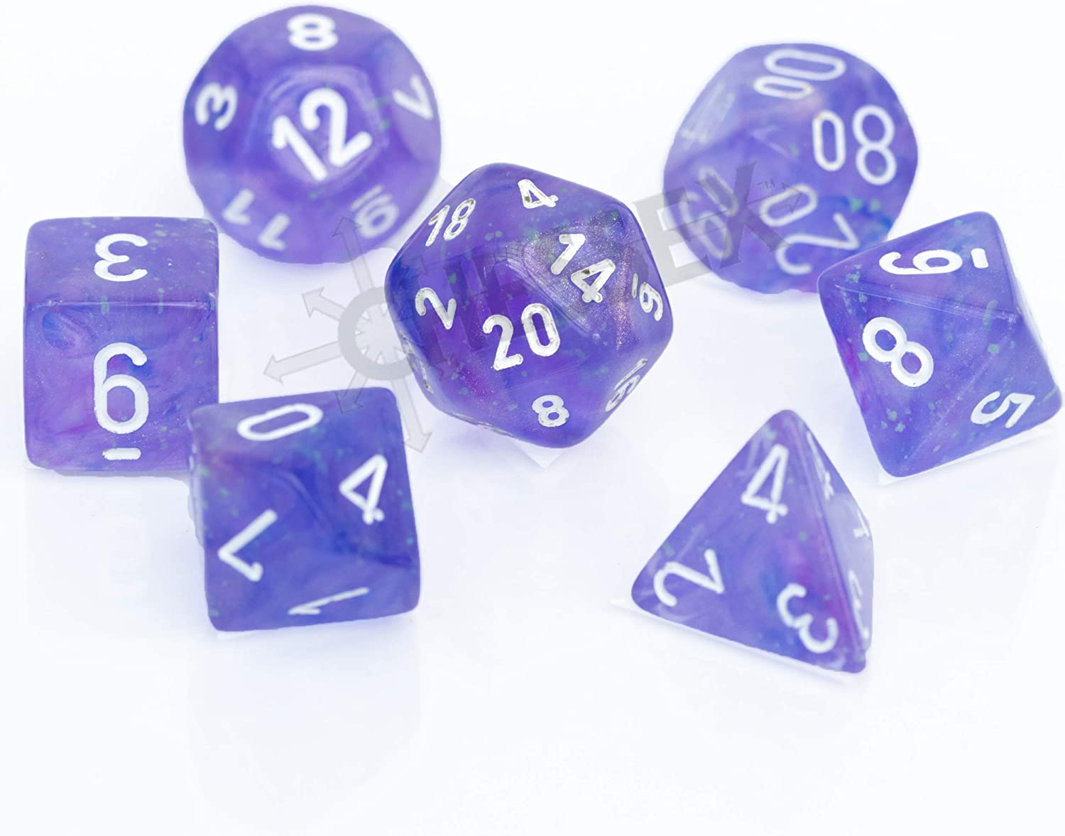 Chessex Polyhedral 7-Die Set - Borealis Purple/White with Luminary 27577 | CCGPrime