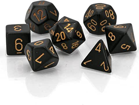 Chessex CHX25428 Dice-Opaque Black/Gold Set | CCGPrime