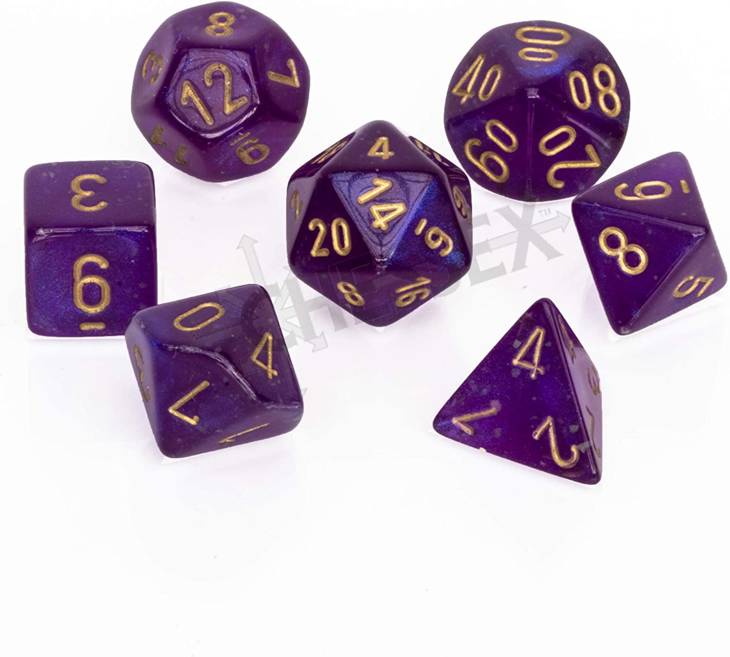 Chessex Polyhedral 7-Die Set - Borealis Royal Purple/Gold with Luminary 27587 | CCGPrime