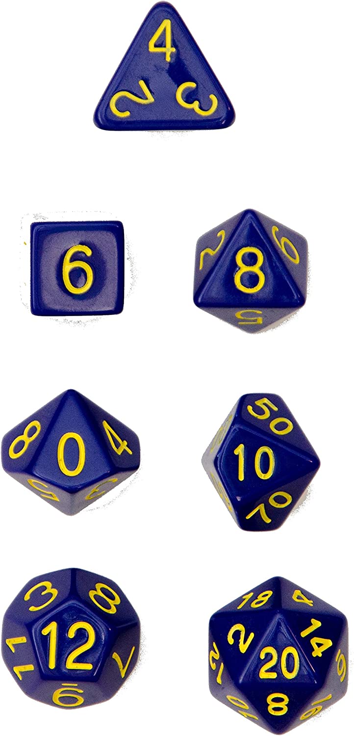 Role 4 Initiative Set of 7 Large High-Polyhedral Dice: Opaque Dark Blue with Gold Numbers | CCGPrime